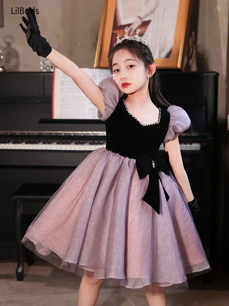 2024 Children Beading Ballet Ball Gown Costumes Teenage Clothes Piano Performance Dresses Party Princess Dress for Girls Gala