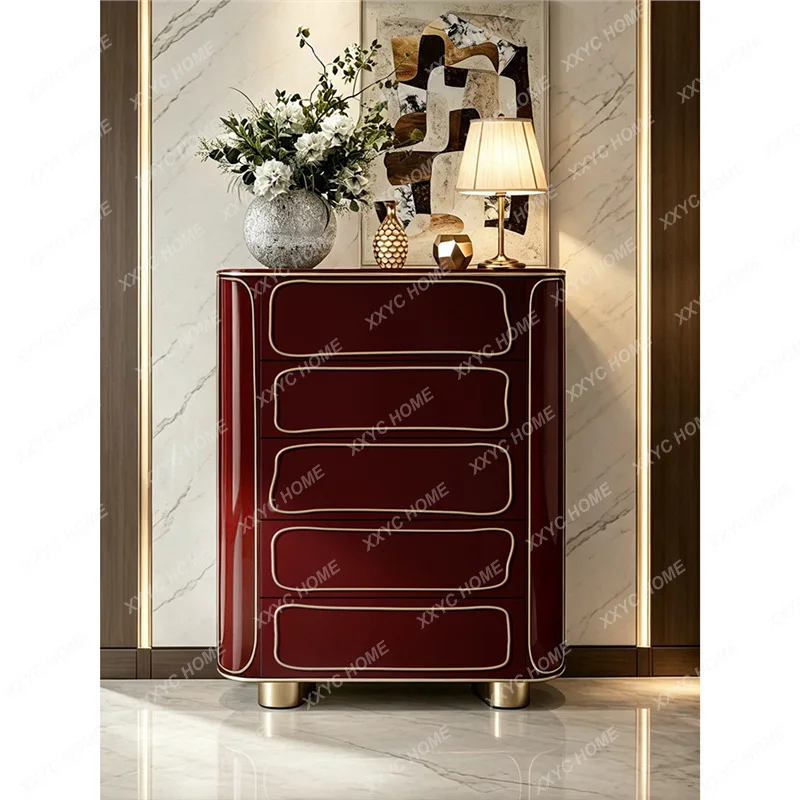 Light luxury paint chest of drawers villa high-end feeling gold-painted decorative storage cabinet modern living room storage