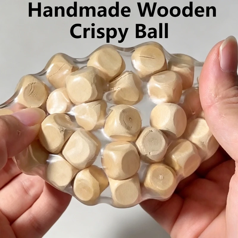 Handmade Wooden Noisy Ball Squishy Toy, Creative Stress Relief Fidget Squeeze Ball Decompression Toy for Anxiety Relaxation