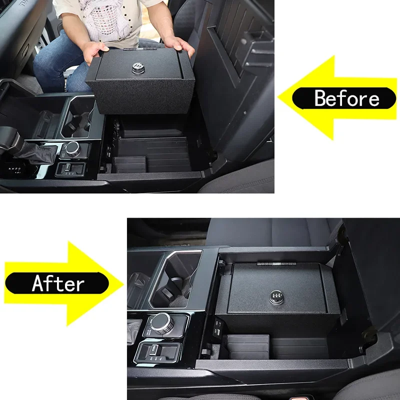 Carbon Steel Black For Toyota Tundra 2022-2025+ Car Armrest Storage Privacy Password Lock Security Safe Box Interior Accessories