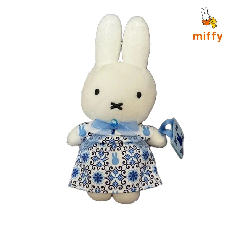 Portachiavi in peluche Kawaii Miffy Cartone animato Dopamina Zaino Accessori Delft Serie blu Abito floreale Design Peluche Ciondolo regalo