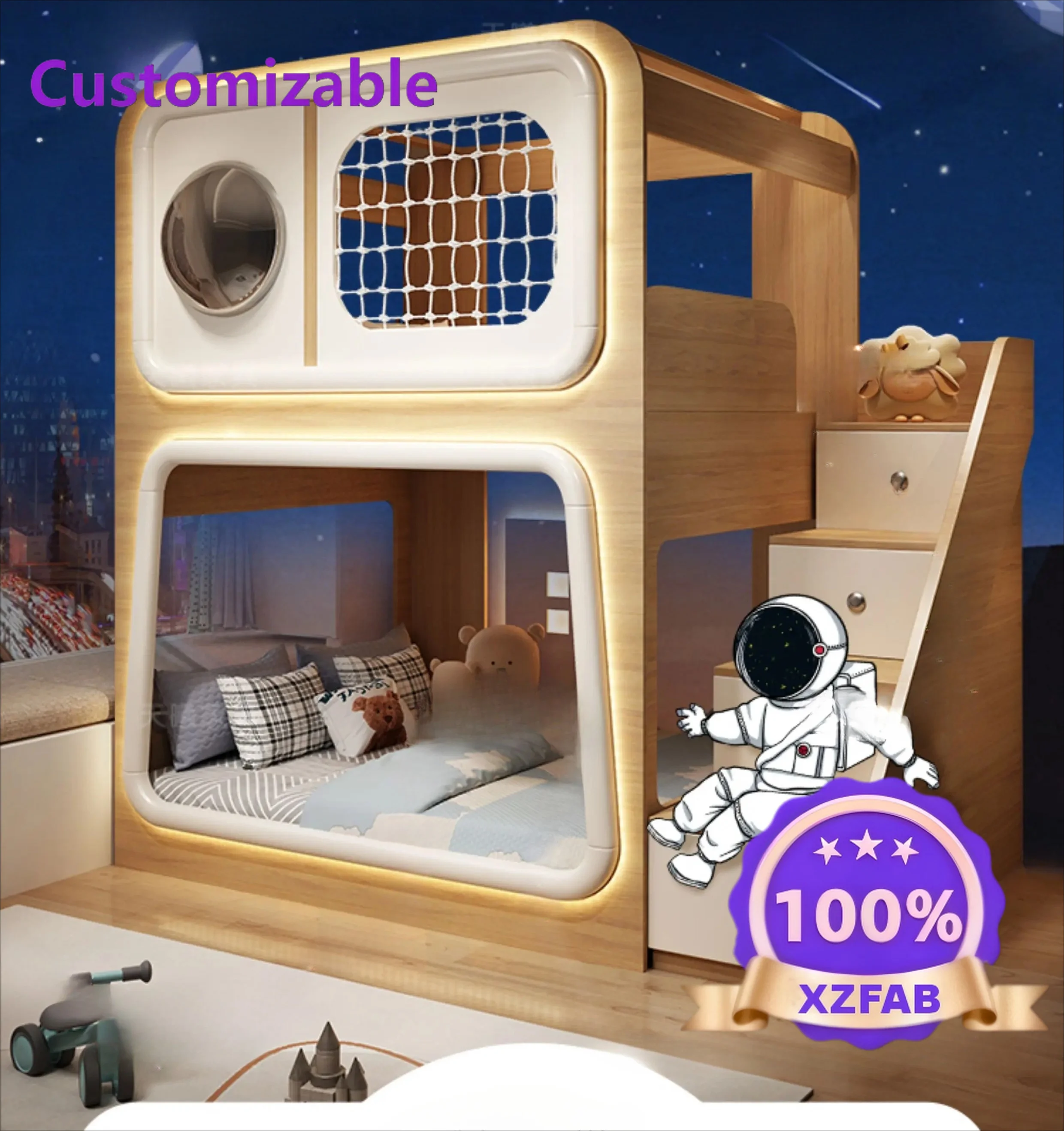 Factory Direct 2026 Space capsule children's  bunk  bunk bed high and low bed adult double tree house mother wood two  and break