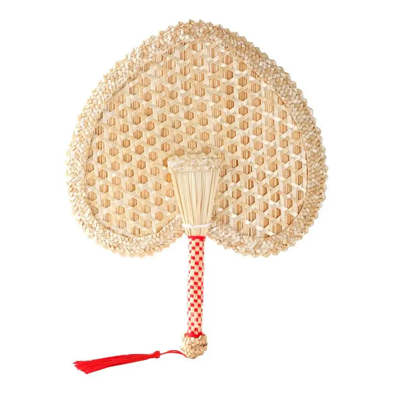 Abanico de paja de trigo ecológico hecho a mano, tejido de ribete Natural, abanico artesanal decorativo Retro ligero y fresco para verano