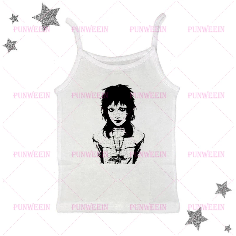 Aesthetic Subculture Vintage Grunge White Camisole Top Streetwear Punk Vintage Punk Crop Top Harajuku gothic chic emo girls vest