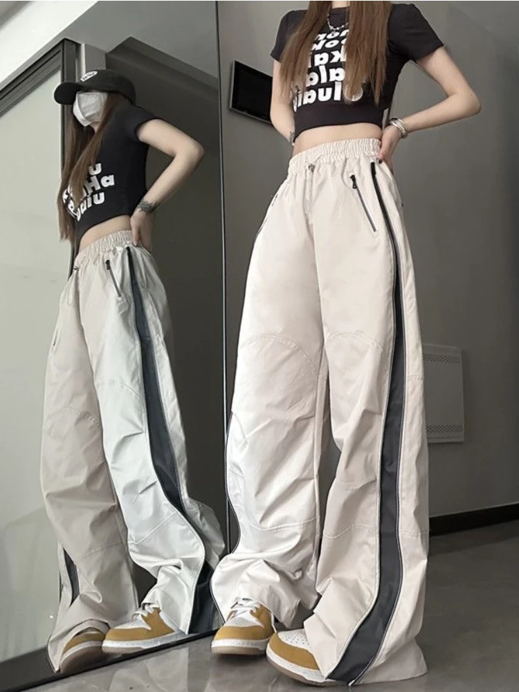 

2023 Baggy Pants Women Y2K Streetwear Cargo Parachute Track Pants Low Waist Oversize Hip Hop Wide Leg Sweatpants Couple Trousers