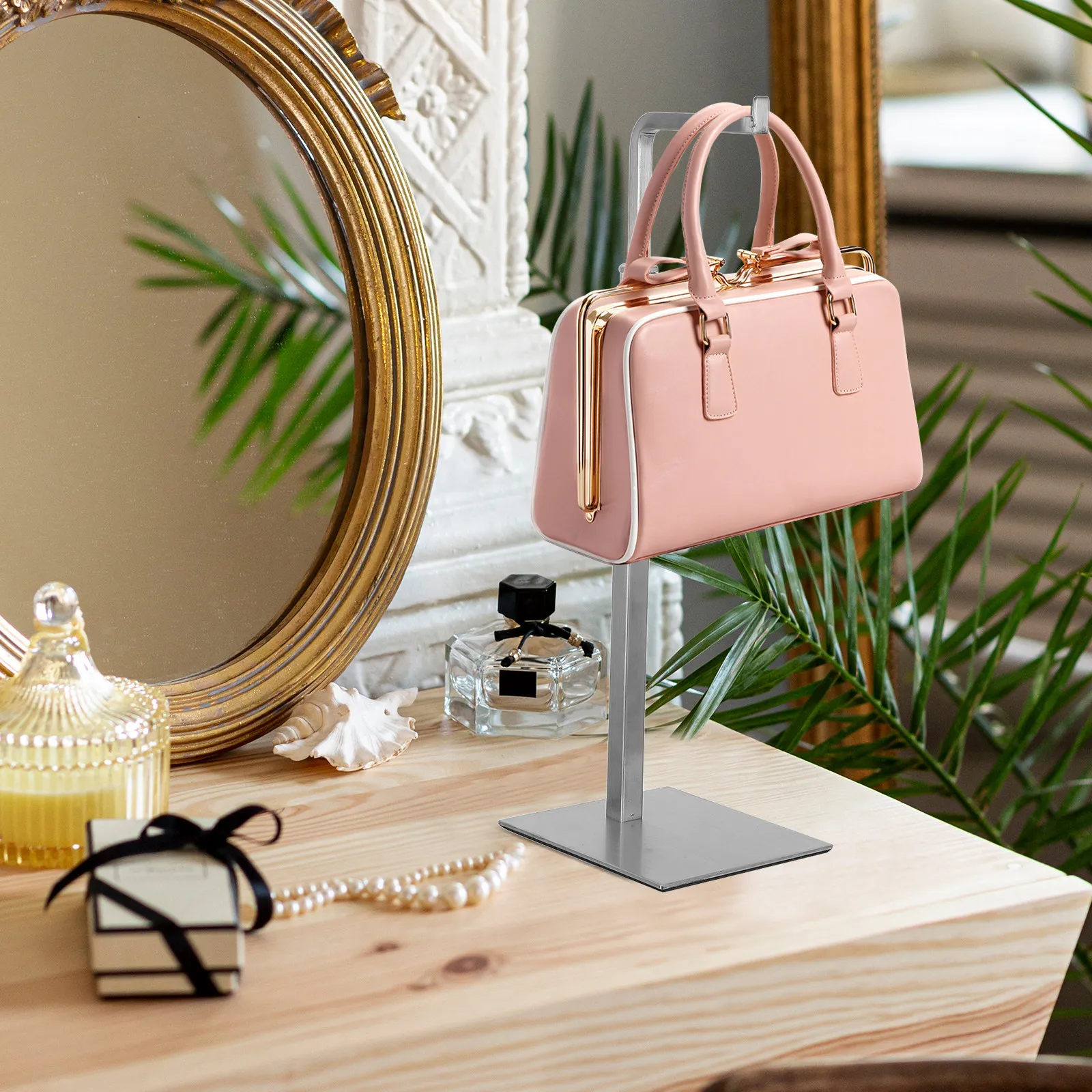 Stainless Steel Bag Rack Countertop Handbag Display Stand Purse Holder Shelf Adjustable Height Durable Material Versatile Design - view 3