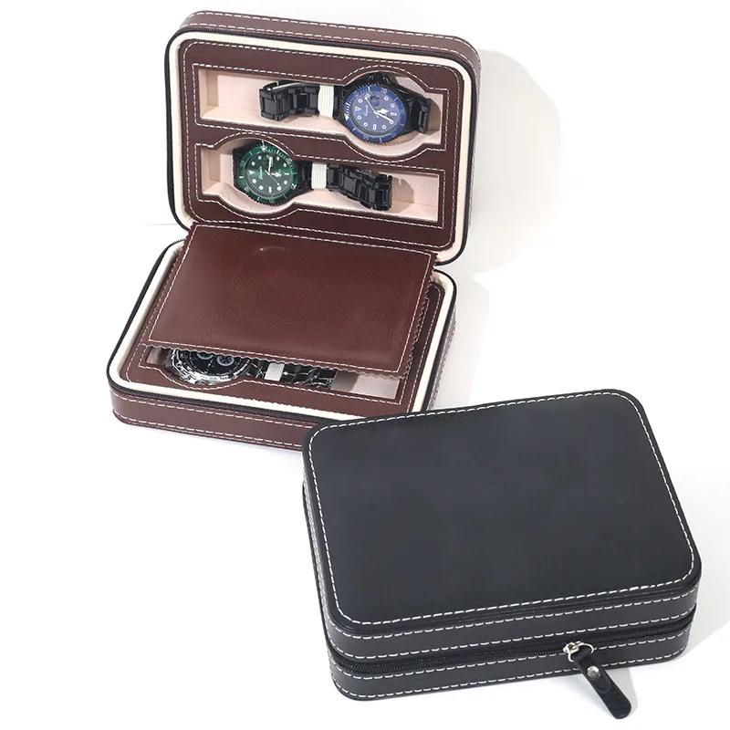 WELLZONE Dustproof Portable PU Leather Watch Box Embedded Zipper Watch Storage Case For Travel Watch Box