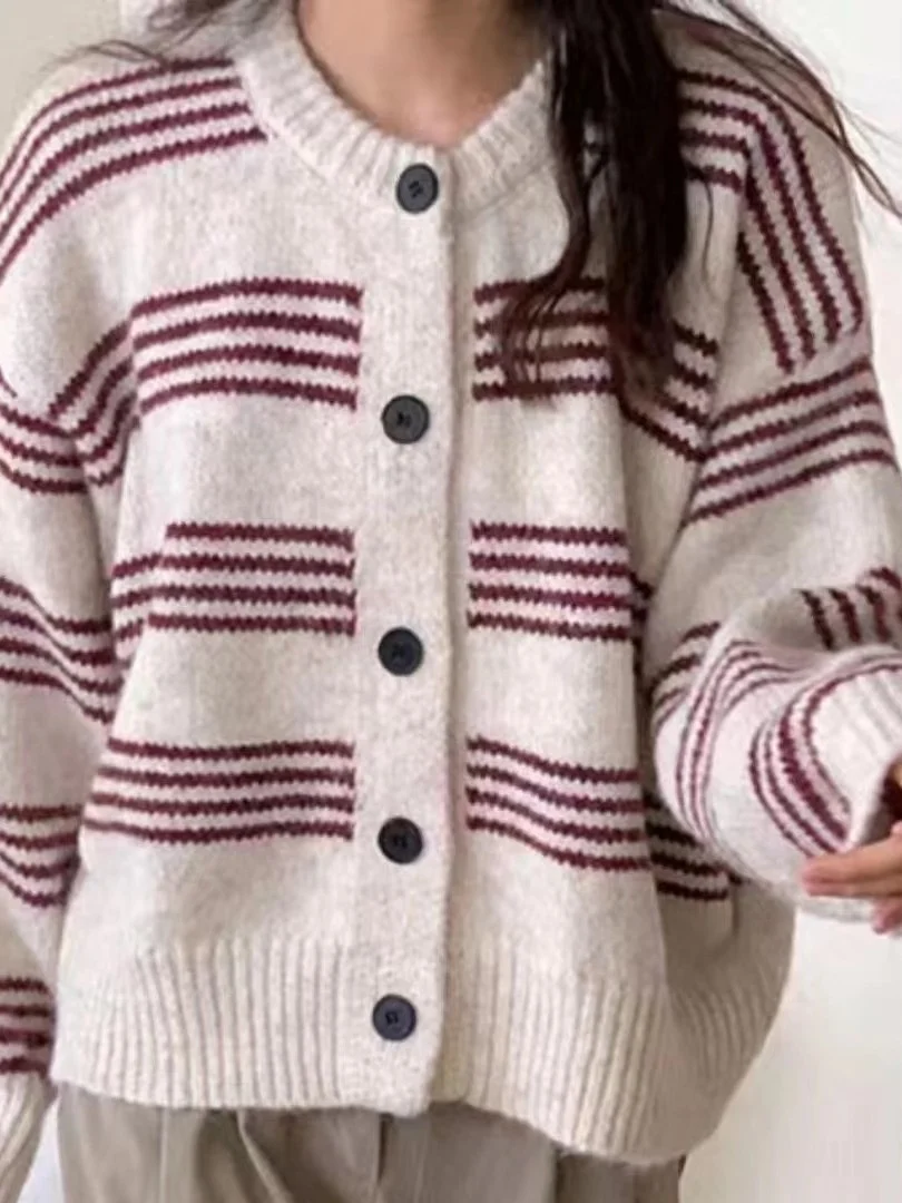 

Свободный вязаный полосатый свитер, пальто, женское осенне-зимнее новое повседневное пальто, верхняя одежда, открытый кардиган, длинный све, круглый Ne