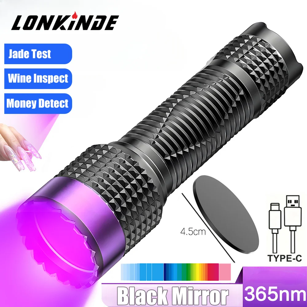 80W 고출력 365nm UV 손전등 블랙 라이트 충전식 경화 고양이 개 얼룩 마커 광석 돈 전갈 형광 체크 램프