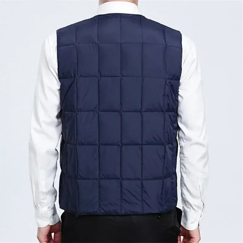 Lightweight Duck Down Warm Vest for Men Winter V-neck Sleeveless Warm Jacket Male Button Down Vest Coat Fashion Casual Waistcoat