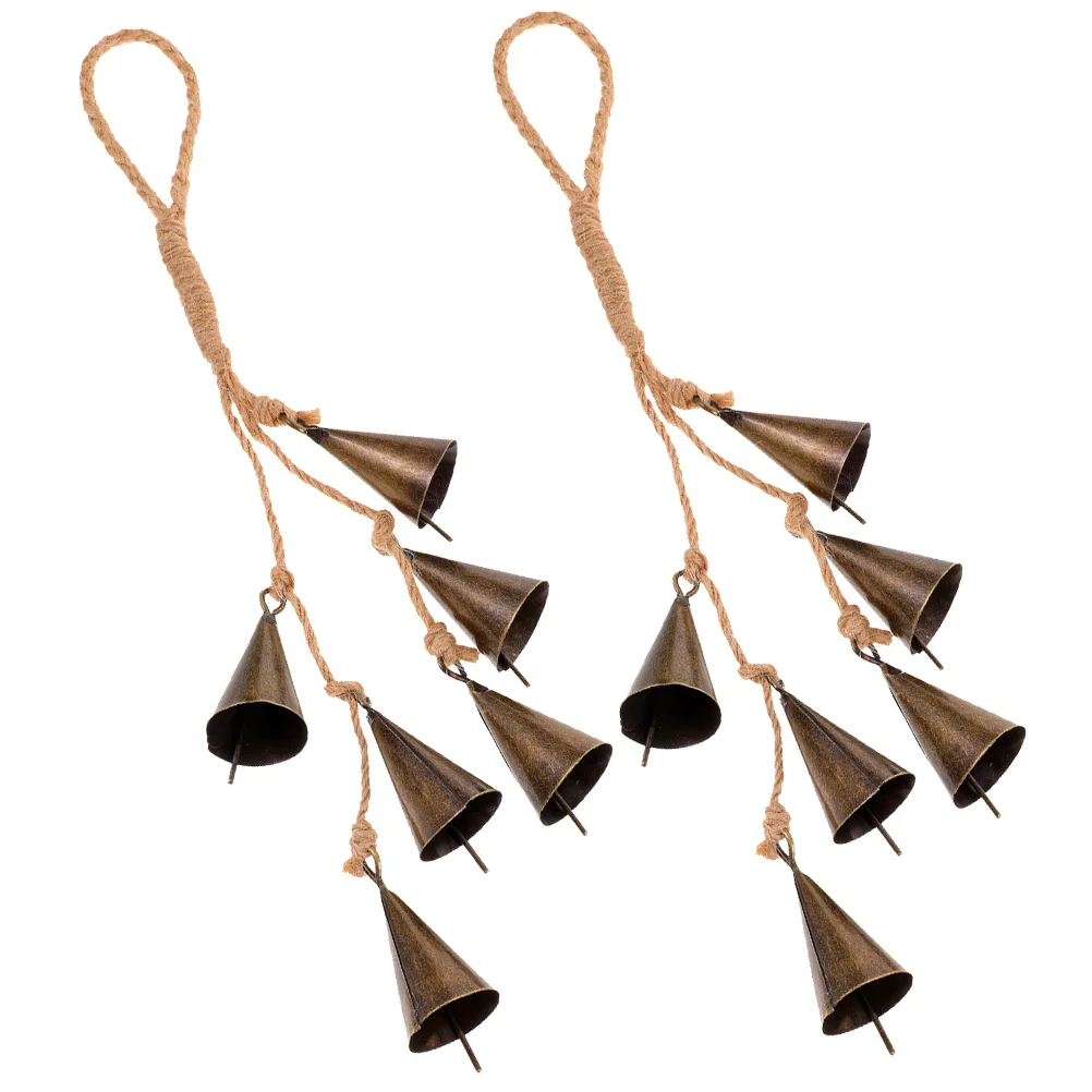 

2pcs Witch Bell Wind Chime Hanging Decor Iron Hemp Rope Outdoor Indoor Decoration Home Garden Door Car Hanging Ornament