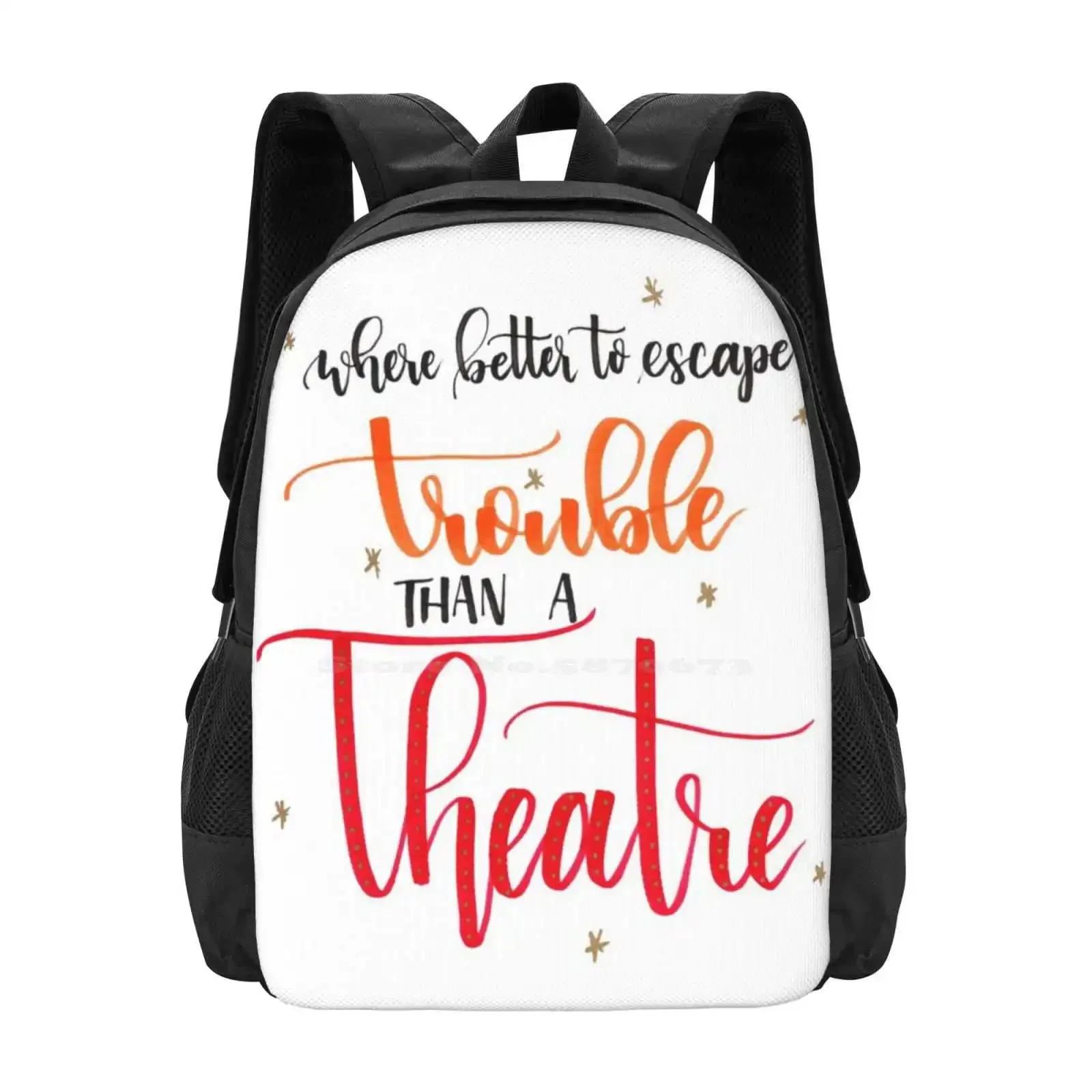 

Where Better To Escape Trouble Than A Theatre  3d Print Design Backpack Student Bag Newsies Medda Larkin Theatre Quotes