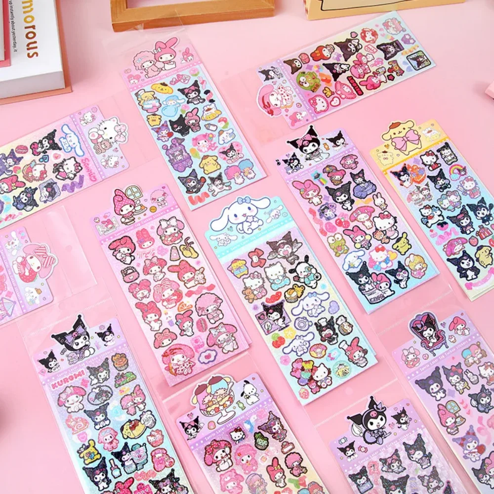 20Pcs Sanrio Hello Kitty Mix Laser Flash Sticker Cute Kuromi Cinnamoroll Melody DIY Handmade Decoration Stickers Gifts Kids Toys image 4