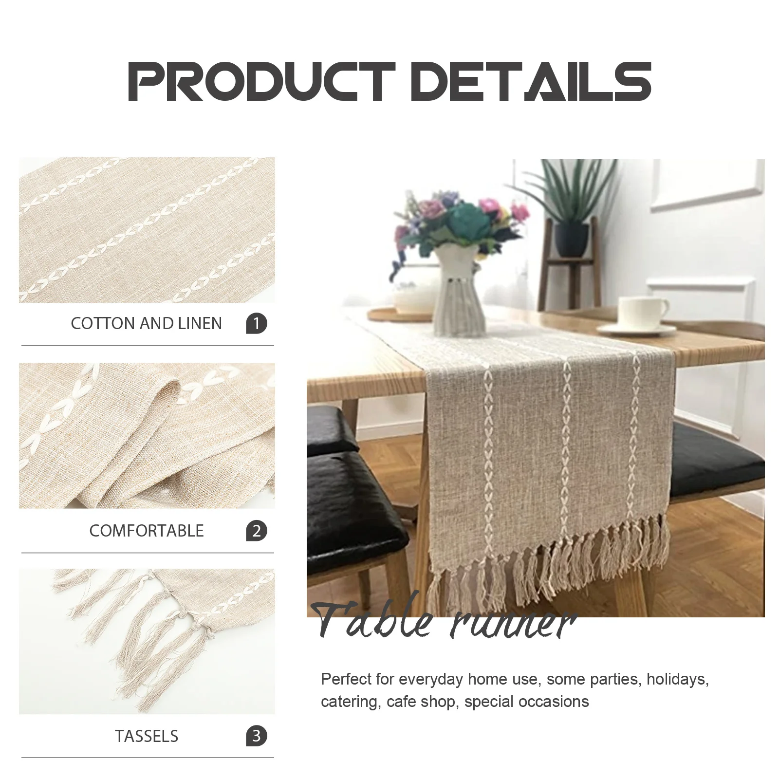 

Retro Tassel Table Runner Cotton Linen Decorative Tablecloth for Dining Table Party Decor Decorative Tablecloth