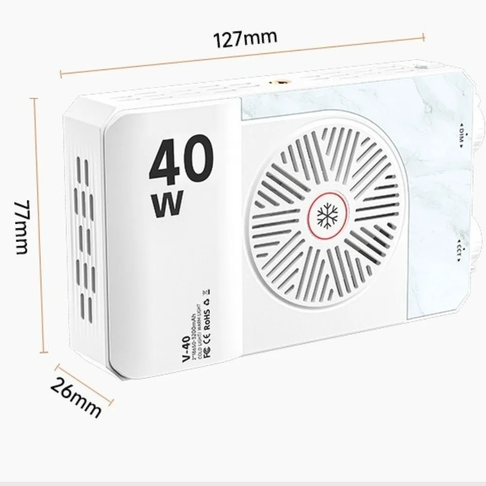 Lumière d'appareil photo LED 40W, double température de couleur, 4400mAh, Rechargeable 0-100%, éclairage de photographie réglable, poche Portable