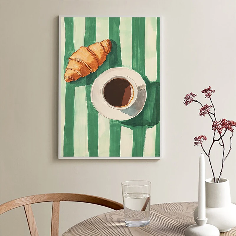 Croissant Wine Coffee Cheeseburger Bread Flour Kitchen Food Poster Canvas Painting Print for Living Room Farmhouse Home Decor
