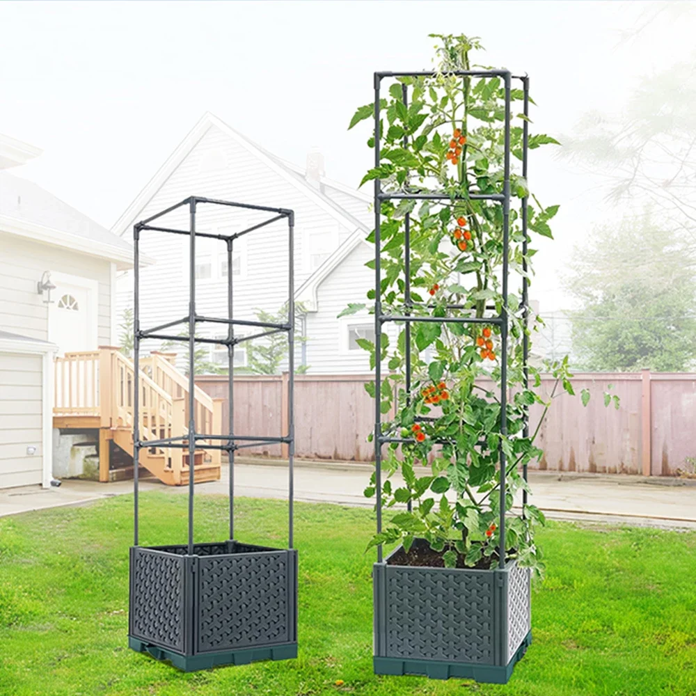 2026 Hot Sell Square Iron Wire Plant Growth Frame Tomato Cage Climbing Growth Vegetable Planting Climbing Trellis with Wheels