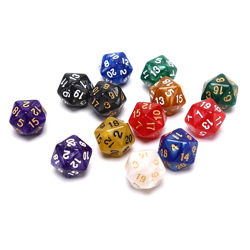 Dados D20 perlados duraderos, dados acrílicos de 20 caras para juego de mesa, 1 unidad