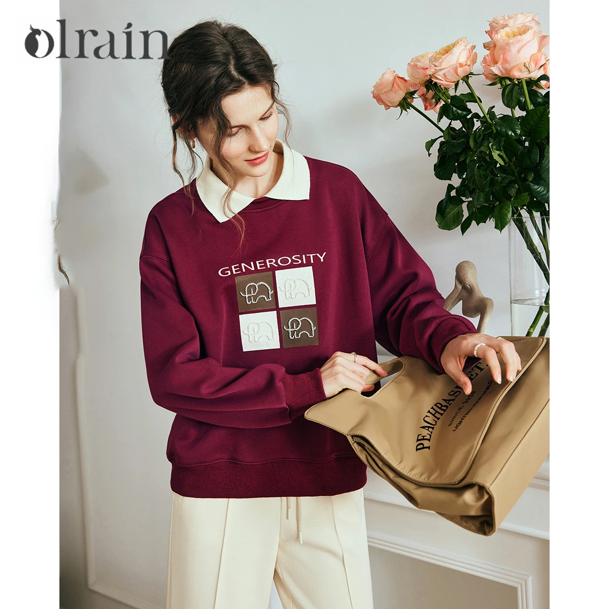 

‌OLrain Women Autumn Sweatshirt Contrast Polo Collar Embroidered Tops Drop Long Sleeve Top 2026 Casual Pullovers N56QR68298