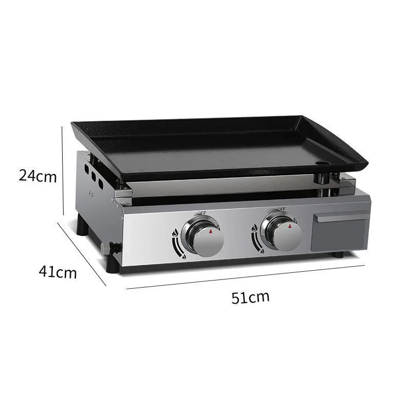 Commercial 2 Knobs Gas Griddle Non-stick Counter Top Plate Snack Equipment Cooking Pot Cooking Appliance BBQ Griddle Portable