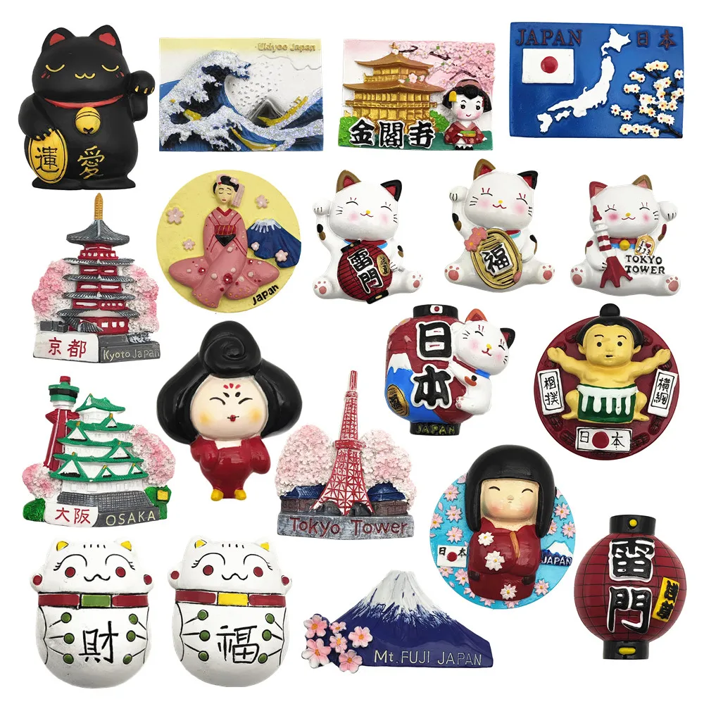 Asia Japan Lucky Cat Osaka Tokyo Tower 3D-Kühlschrankmagnete, Touristen-Souvenir, Dekorationsartikel, Kunsthandwerk, magnetischer Kühlschrank