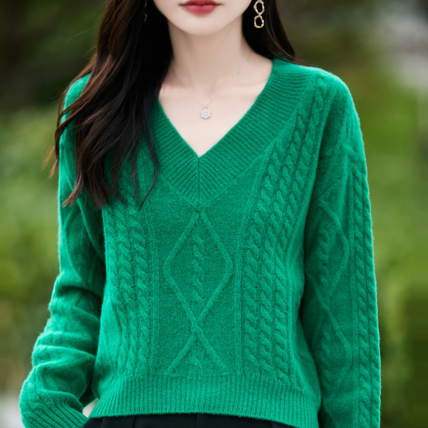 Пуловер из 100% мериносовой шерсти, модный женский роскошный однотонный вязаный пуловер с v-образным вырезом, широкая осенне-зимняя одежда, приятная для кожи, теплая, мягкая