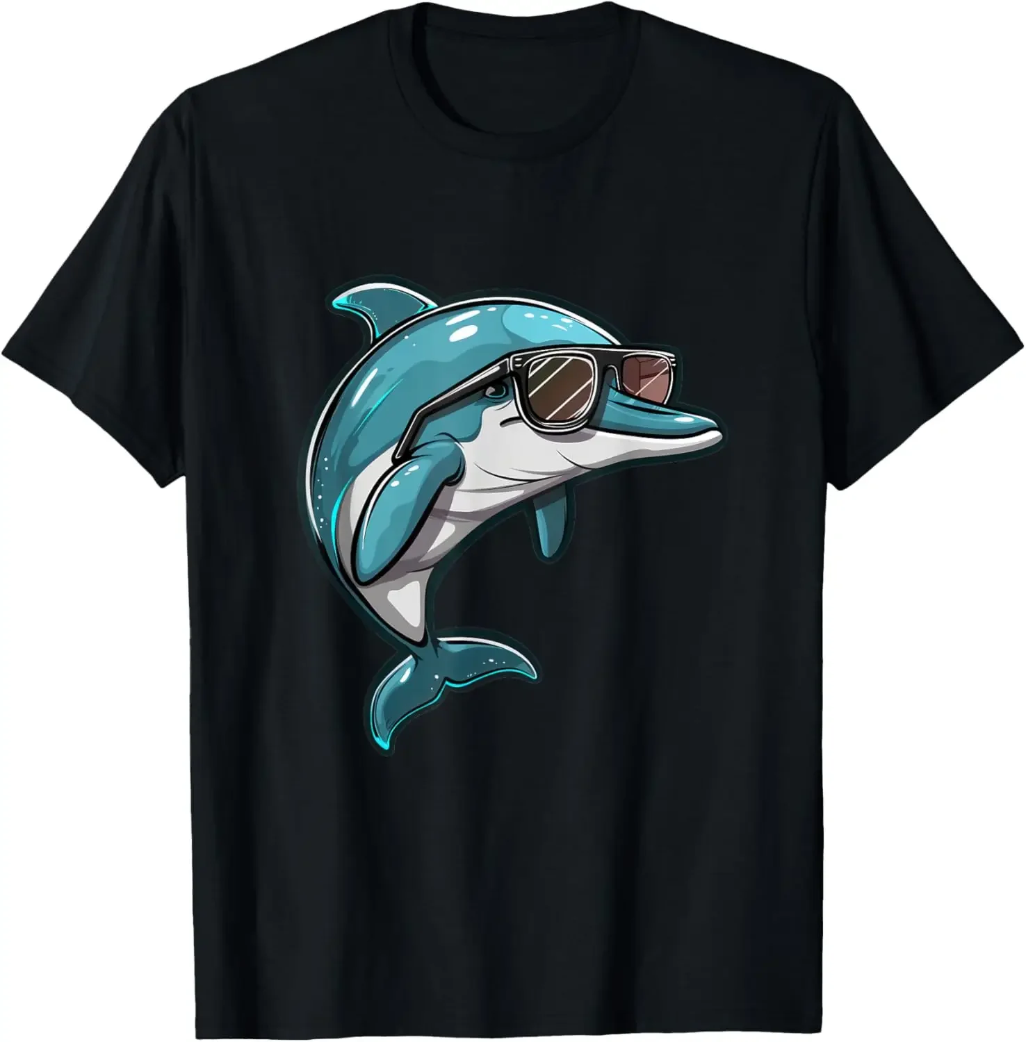 

Cool Dolphin Wearing Sunglasses Graphic Tee Breathable Cotton T-Shirt Casual Round Neck for Men