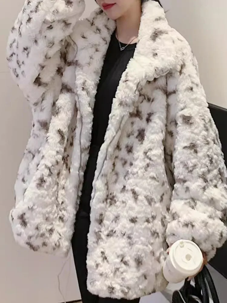 UCXQ Moda Leopardo Cappotto di Pelliccia Sintetica Stile Europeo Risvolto Tutti I Match Allentato Casuale Caldo Della Tuta Sportiva Delle Donne 2024 Autunno Inverno 23C2926