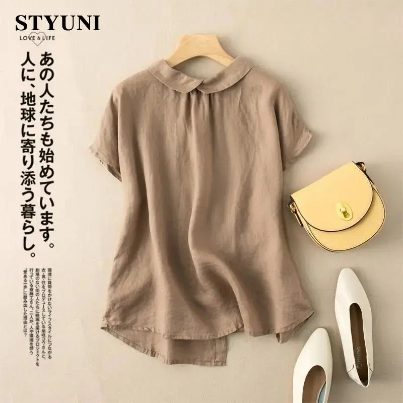 

Round Neck Single Breasted Reversible Short Sleeve Women's Blouse T-Shirt 2022 Summer Loose Korean Fashion Female Top Blouses