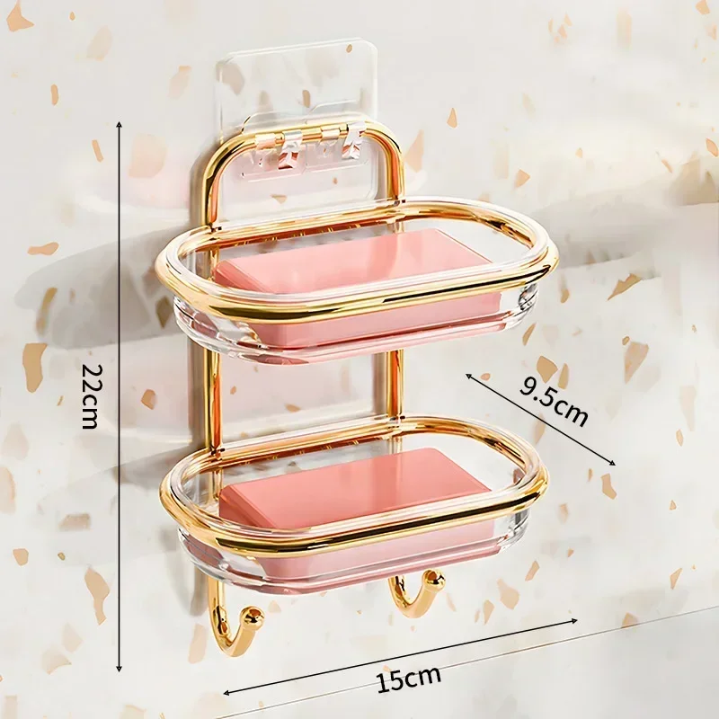 

Simple Soap Box Creative Bathroom Storage Holders Household Bathroom Supplies Wall-mounted Hole-free Double Draining Soap Box