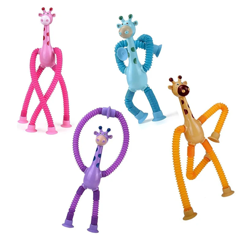 Sensory Fun with 4PCS Telescopic Giraffe Pop Tubes Suction Cup Fidget Toys for Boys and Girls Ideal for Parties and Playdates