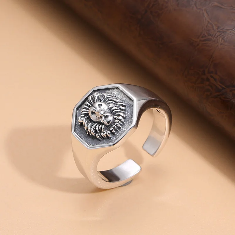 S925 Sterling Silver Lion King ring vintage trendy jewelry women's Thai silver craft opening adjustable