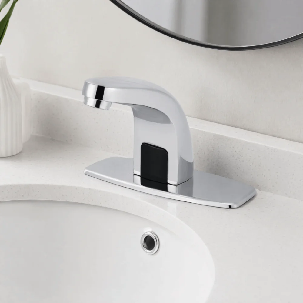 Single Cold Water Motion Sensor Faucet PVD Plating Battery Operated Touchless Bathroom Faucet with Control Box