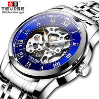 TEVISE 9005 Top Brand Men Automatic Mechanical Watch All Stainless Steel Luxury Transparent Mechanical Business Watches for Man
