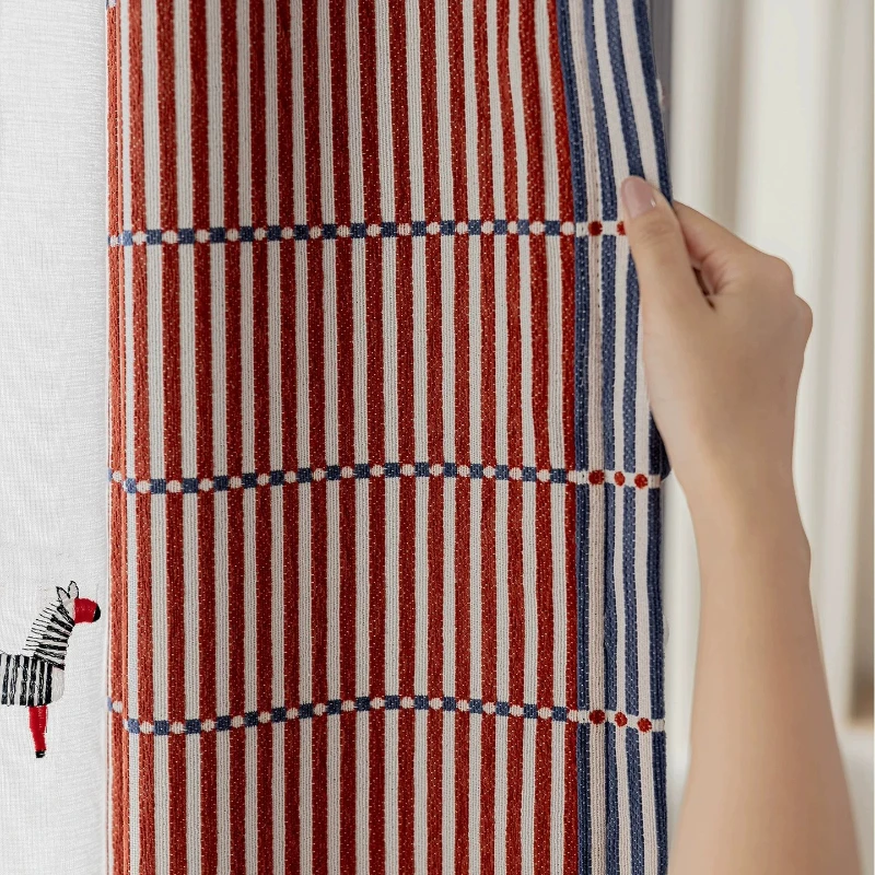 Children's Room Blue Playful Vertical Stripe Contrasting Jacquard Curtains Boys' Room Curtains for Living Dining Room Bedroom