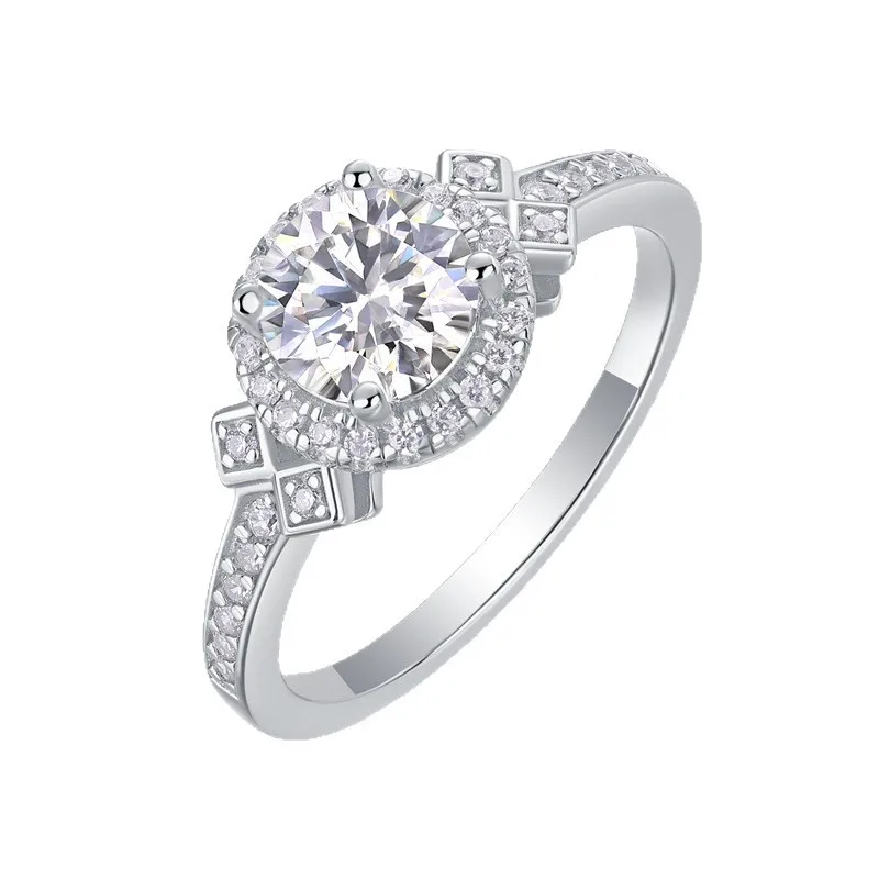 1ct D Color Moissanite Engagement Ring for Women 925 Sterling Silver Gold Plated Solitaire Rings Wholesale