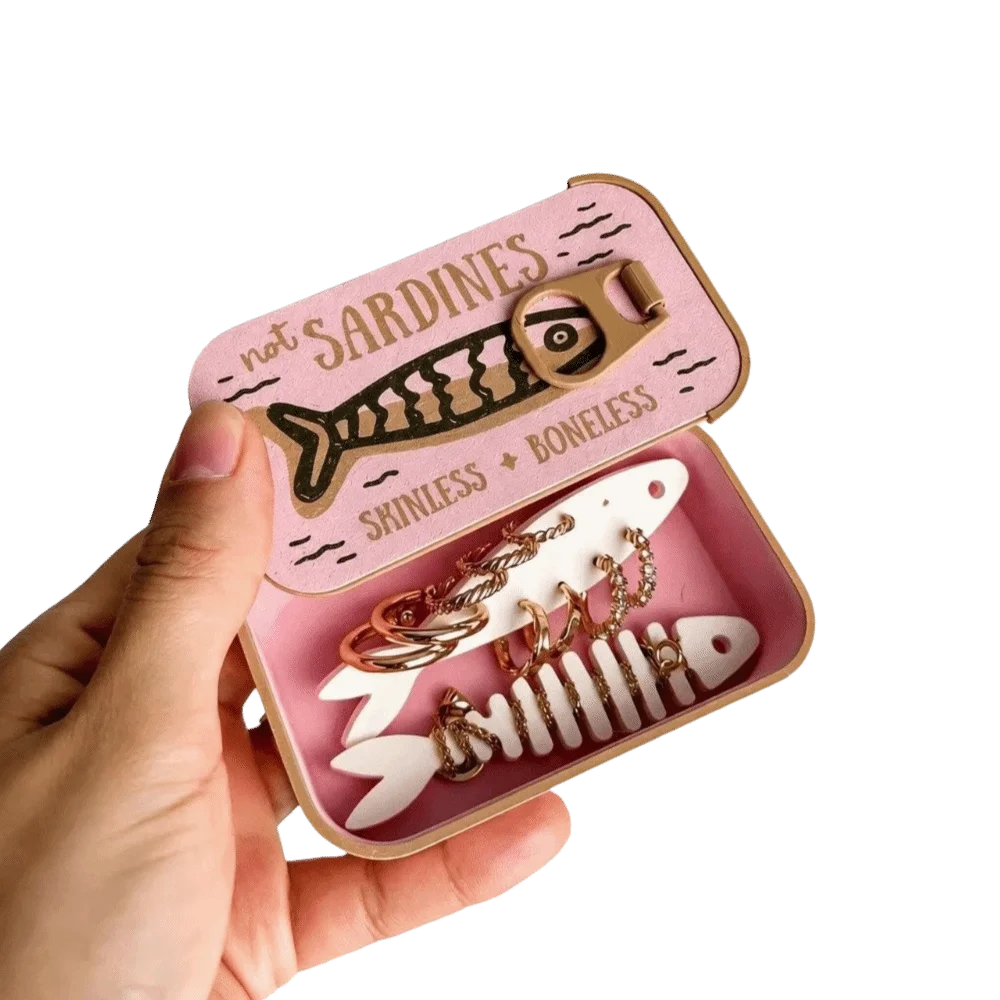 3D Printed Sardine Tin Jewelry Box Multi Functional Creative Jewelry Display Organizer Decorative Durable Fish Bone Jewelry Box