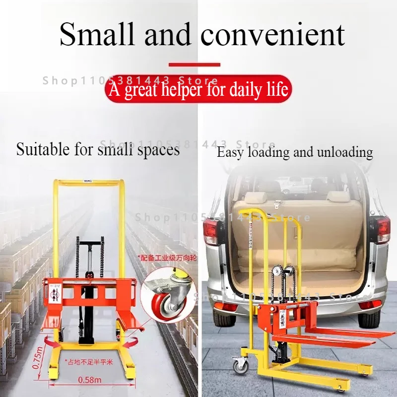 Manual Forklift Hydraulic Transporter Lifting Platform Truck Loading and Unloading Household Folding Mobile Stacker