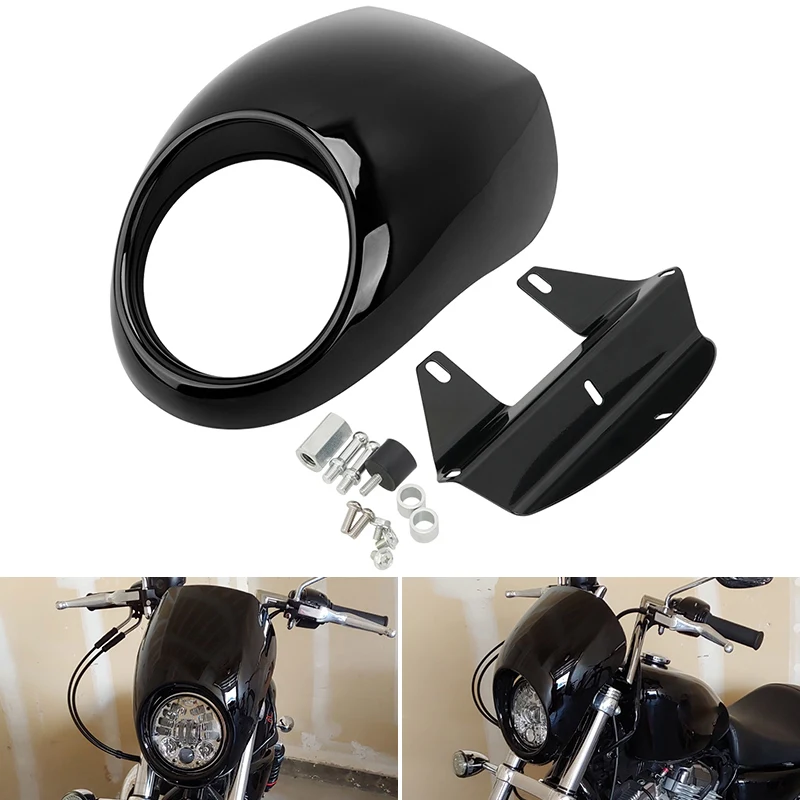 Motorcycle Gloss Black ABS Front Headlight Fairing Cowl Cover For Harley Dyna Street Bob Sportster XL 883 1200 1986-Up