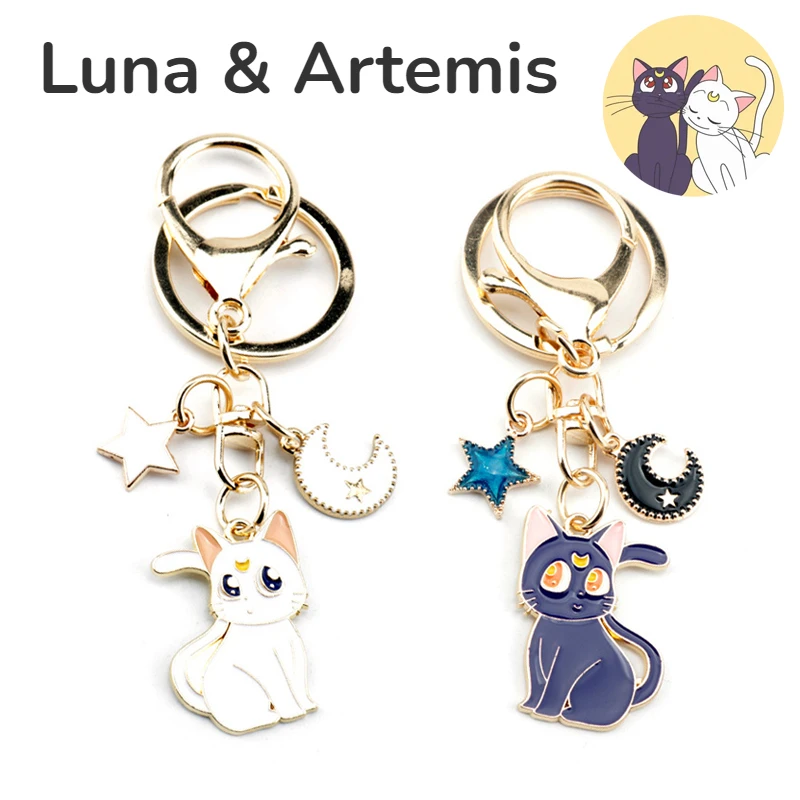 Sailor Moon Metal Keychain Luna Artemis Cat Key Ring Moon Star Couple Key Chain Pendant Trinkets Valentine\'s Day Gift Jewelry