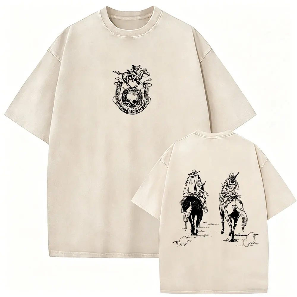Anime Jojo's Bizarre Adventure STEEL BALL RUN Vintage Acid Washed T Shirt Manga Casual