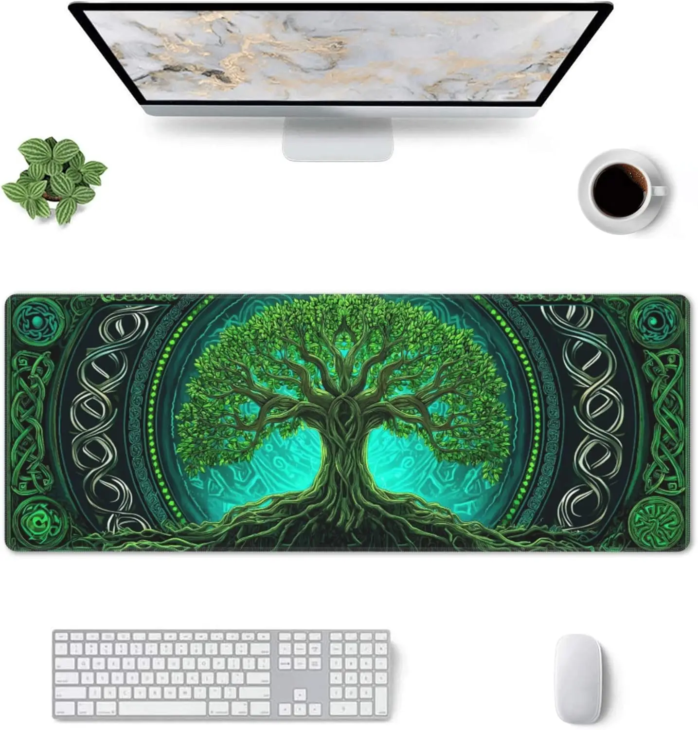 Tree-Themed Extended Gaming Mouse Pad – XL Large Desk Mat with Stitched Edges for Gamers and Home Office
