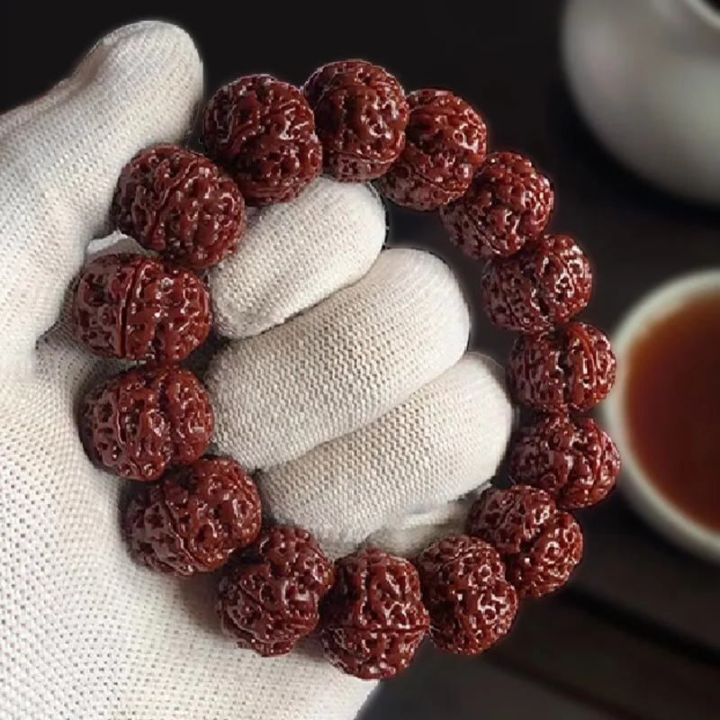 

Nepal Big Rudraksha Bracelet Brush Jadified Pulp Five-Double Buddha Beads Crafts Men's Brace