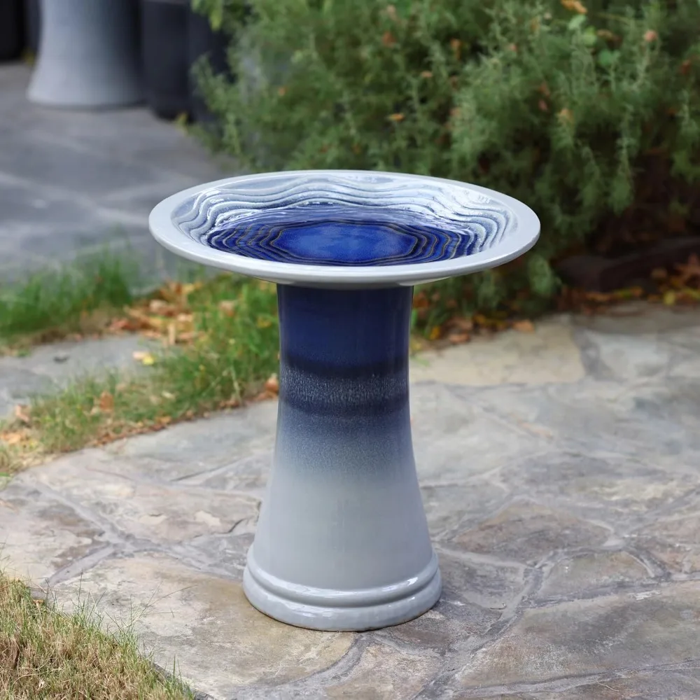 

18 Inch Ceramic Bird Bath for Outside, Elegant Tall Outdoor Bird Bath, Lightweight Pedestal Glazed Birdbaths