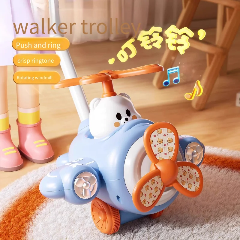 

Baby Walker Push Toy Airplane Style Learning Walking Trainer with Rattle Single Bar Stroller for 1 2 3 Year Old Infants Toddlers
