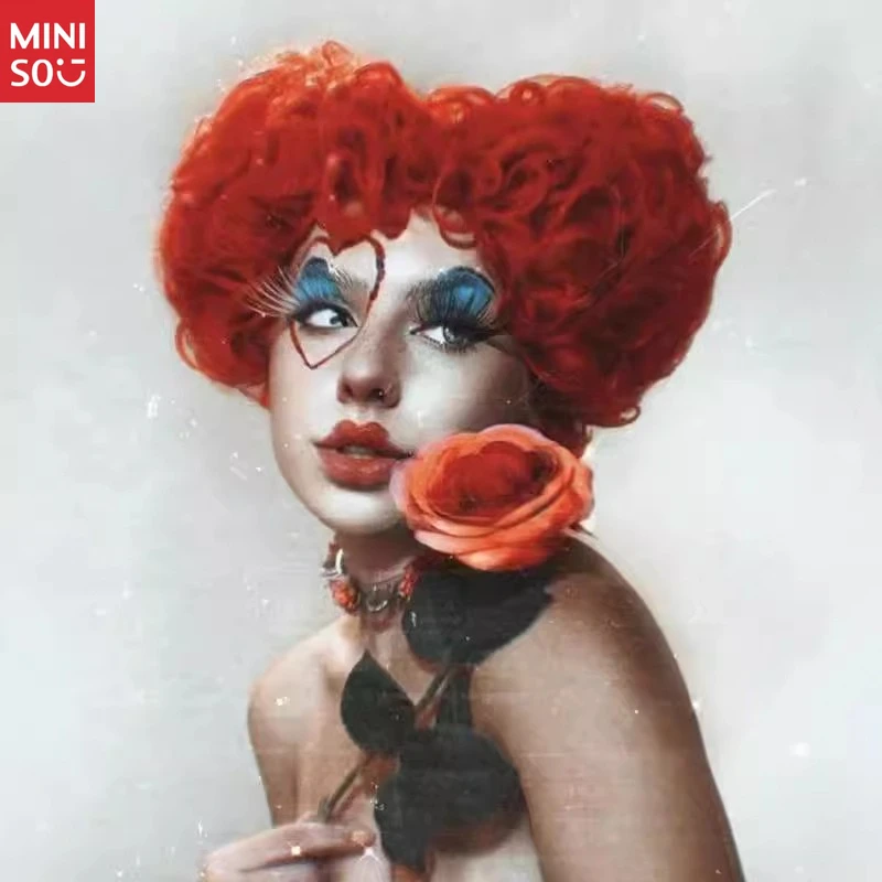 미니소 이상한 나라의 앨리스 하트 여왕 코스프레 가발, 의상용 빨간 하트 모양의 곱슬머리 풀 가발