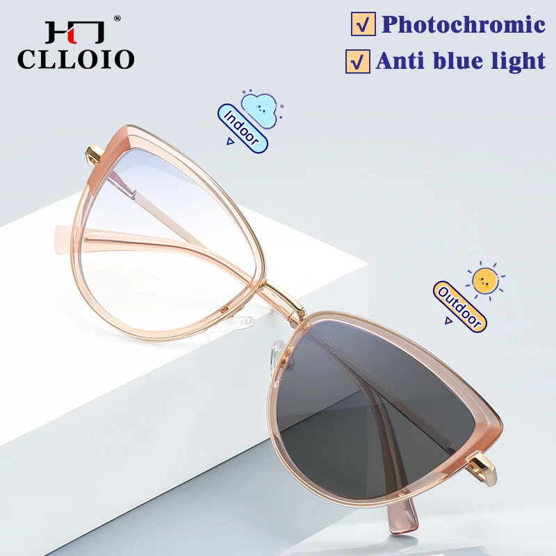 

CLLOIO Women's Cat's Eye Fashion Eyeglasses Frames Anti-Blue Light Reading Glasses Photochromic Customizable Myopia Hyperopia