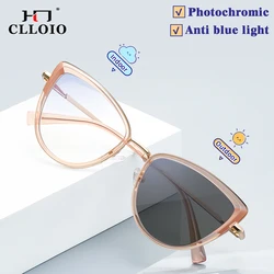 CLLOIO Women's Cat's Eye Fashion Eyeglasses Frames Anti-Blue Light Reading Glasses Photochromic Customizable Myopia Hyperopia