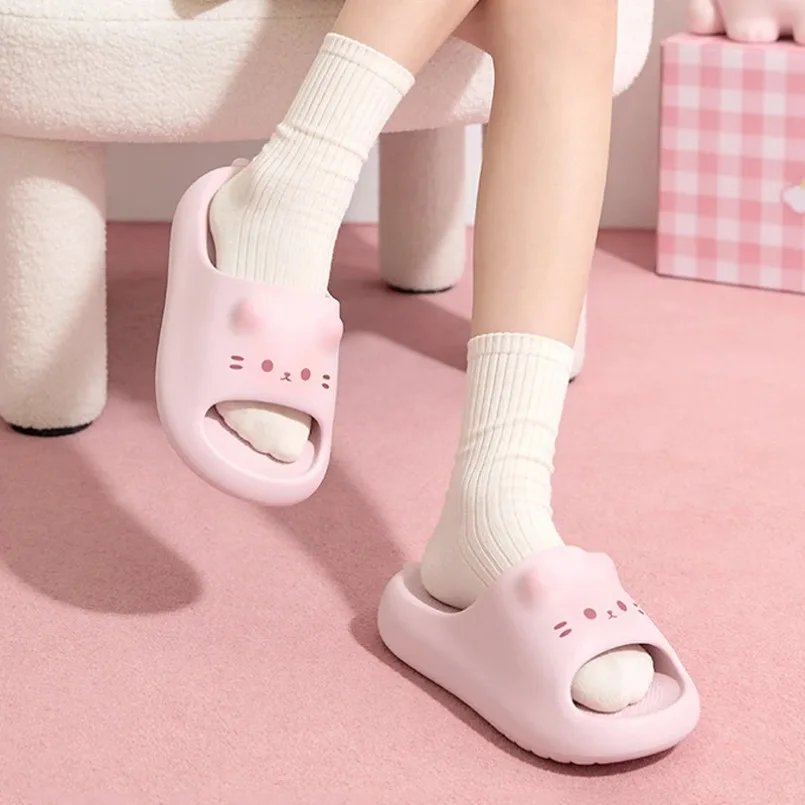House Slippers Men Cloud Summer Sandal Beach Cartoon Cat Paw Cute Kawaii kitten Ladies Female Flip Flop Shoe Women Slide Home