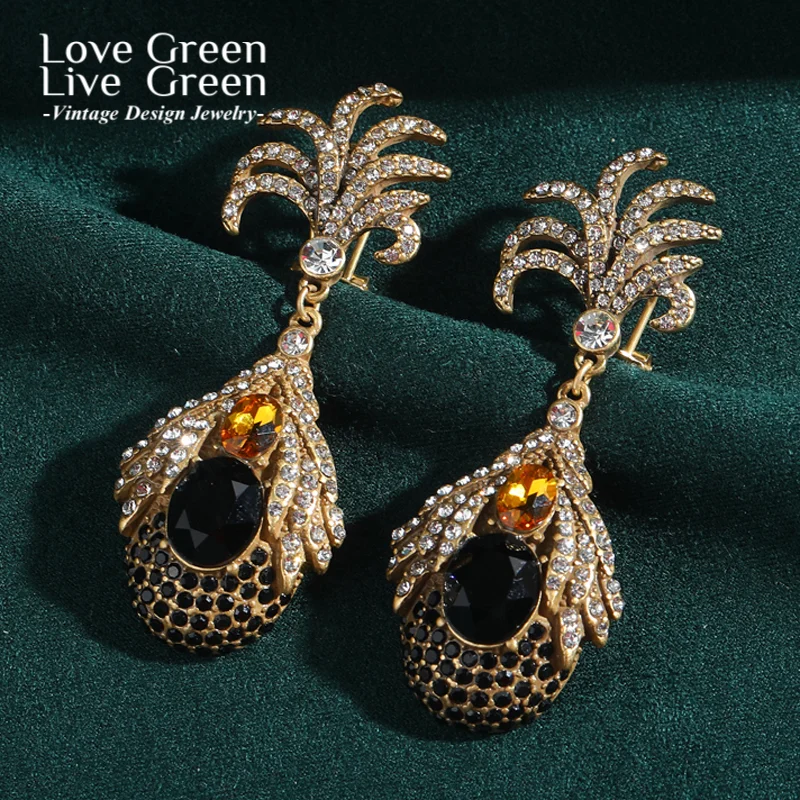 

Vintage Black Flower Earrings Drop Crystal Gold Color Rhinestone Petals Quality Luxury Jewelry Designer Party Wedding 2025 Trend
